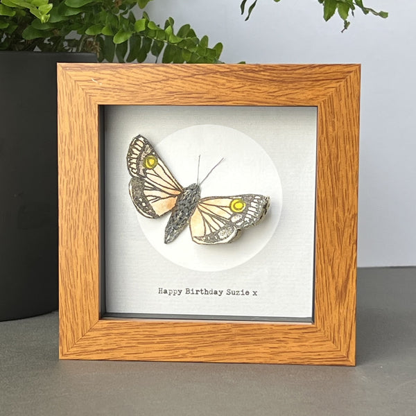 Handmade ink drawing of moth against a full moon, framed birthday gift for nature lover
