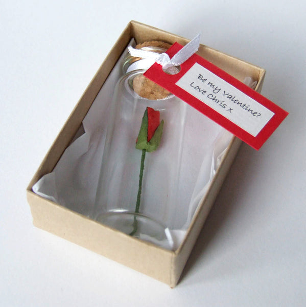 Tiny Single Rosebud In A Bottle With Personalised Message