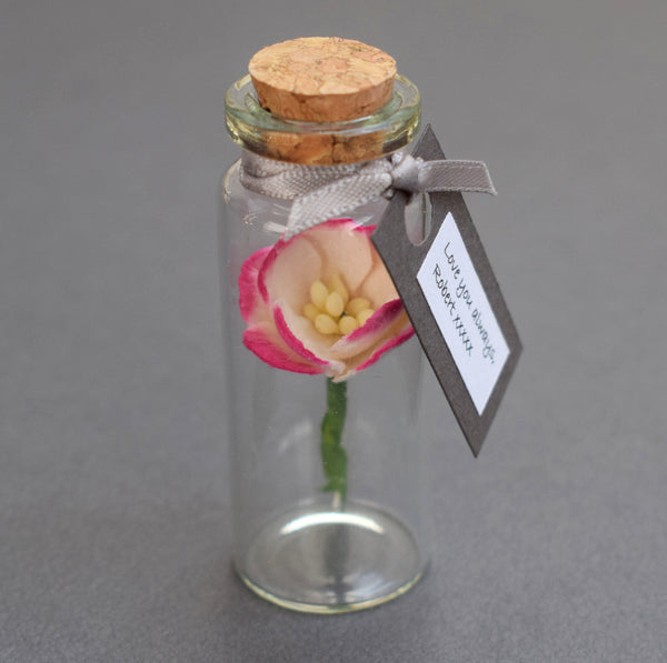 Paper Wedding Anniversary Gift - Personalised Tiny Bottle of Blossom - Made In Words