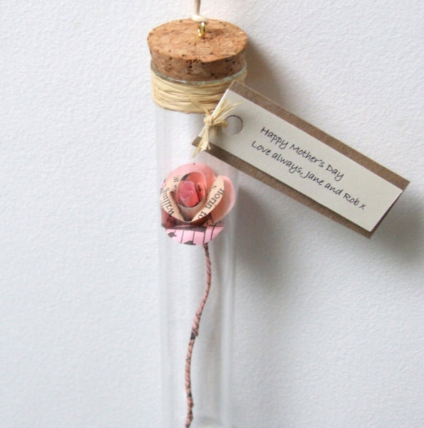 Personalised Valentine's Gift - Handmade Personalised Paper Rose In A Glass Vial - Made In Words