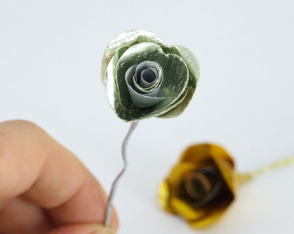 Silver Wedding Anniversary Gift - Silver Personalised Paper Rose In A Glass Vial - Made In Words