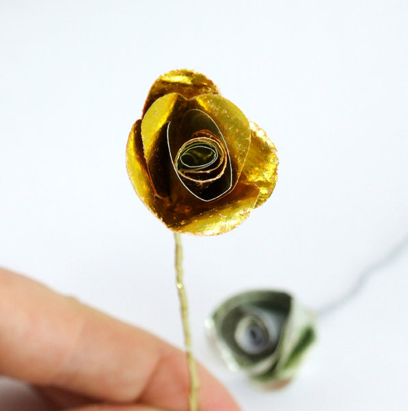 Golden Wedding Anniversary Gift - Gold Paper Rose In A Glass Vial - Made In Words