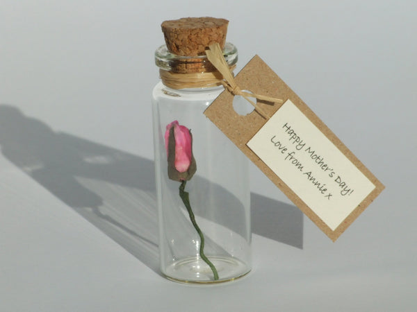 Valentine's Day Gift - Tiny Personalised Paper Rosebud In A Bottle - Made In Words