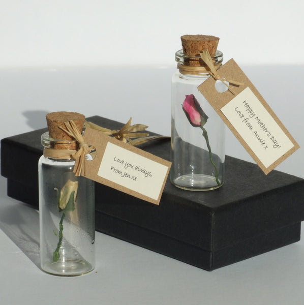 Valentine's Day Gift - Tiny Personalised Paper Rosebud In A Bottle - Made In Words