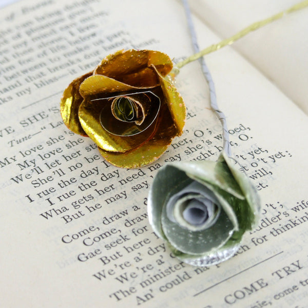 Silver Wedding Anniversary Gift - Silver Personalised Paper Rose In A Glass Vial - Made In Words