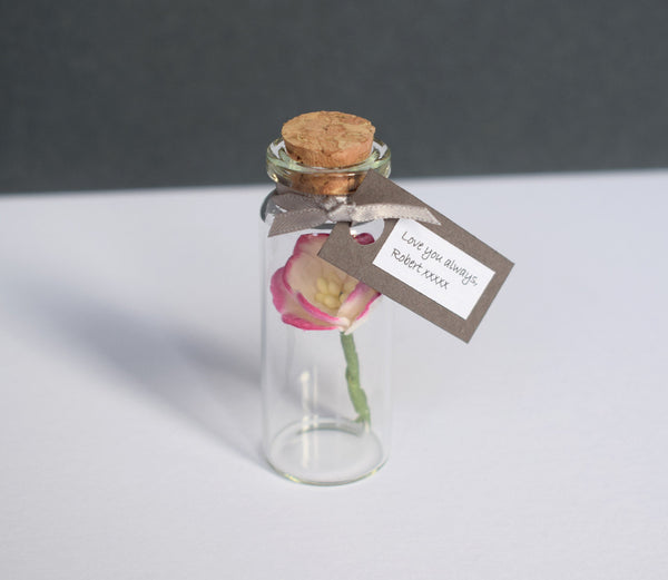Paper Wedding Anniversary Gift - Personalised Tiny Bottle of Blossom - Made In Words