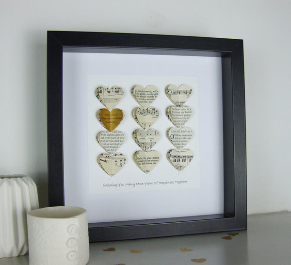 Golden Wedding Anniversary Gifts - Gold Heart Personalised Framed Picture - Made In Words