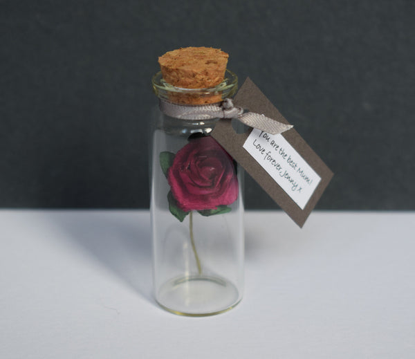 Personalised Mother's Day Gift - Miniature Personalised Paper Tea Rose In A Bottle - Made In Words