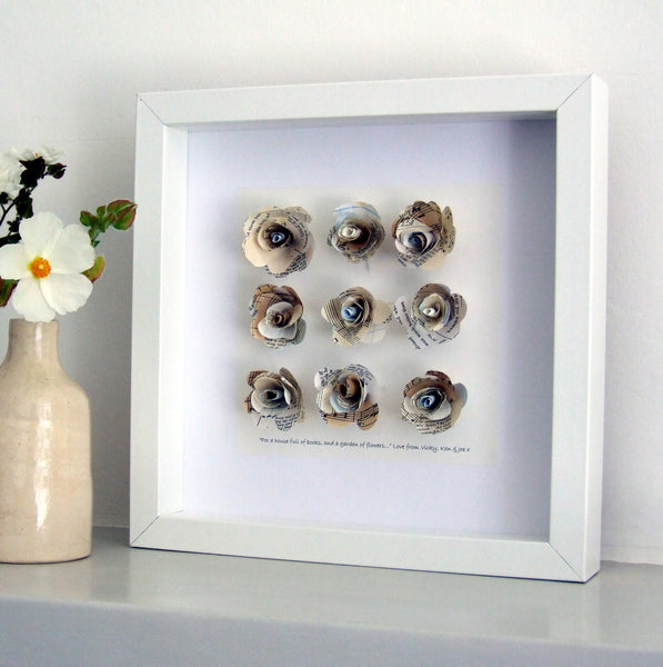 Paper Wedding Anniversary Gift - Personalised Paper Poetry And Music Framed Roses - Made In Words