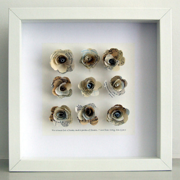 Paper Wedding Anniversary Gift - Personalised Paper Poetry And Music Framed Roses - Made In Words