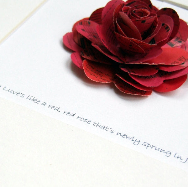 Paper Wedding Anniversary Gift - Personalised Red Paper Rose Framed Picture - Made In Words