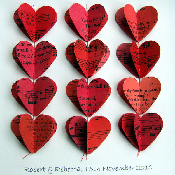Paper Wedding Anniversary Gift - Red Paper Heart Strings Framed Picture - Made In Words