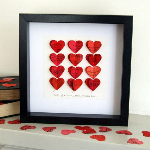 Paper Wedding Anniversary Gift - Red Paper Heart Strings Framed Picture - Made In Words