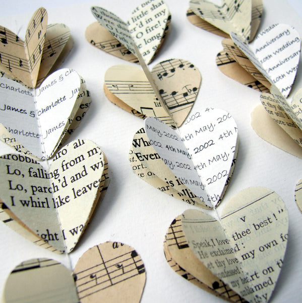 Paper Wedding Anniversary Gift - Personalised Poetry And Music Framed Hearts Picture - Made In Words