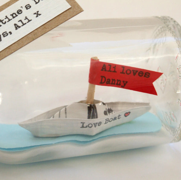Paper Wedding Anniversary Gift - Personalised Paper Love Boat In A Bottle - Made In Words