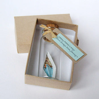Father's Day Gift - Tiny Personalised Paper Ship In A Bottle - Made In Words
