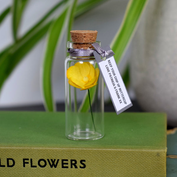 Tiny Buttercup In A Bottle Personalised Gift