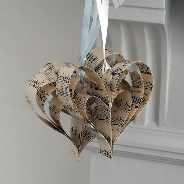Paper Heart Wedding Decoration  - Handmade Sheet Music Heart Decorations - Made In Words