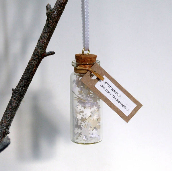 Tiny Bottle Of Snow Personalised Hanging Decoration - personalised christmas decoration - Made In Words