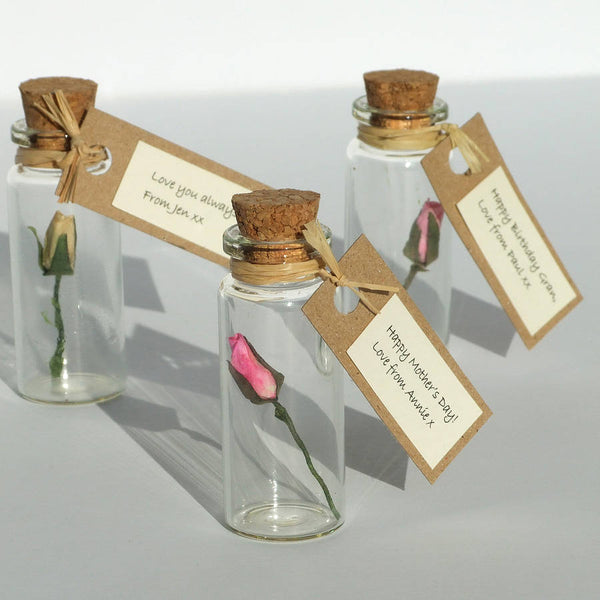 Valentine's Day Gift - Tiny Personalised Paper Rosebud In A Bottle - Made In Words