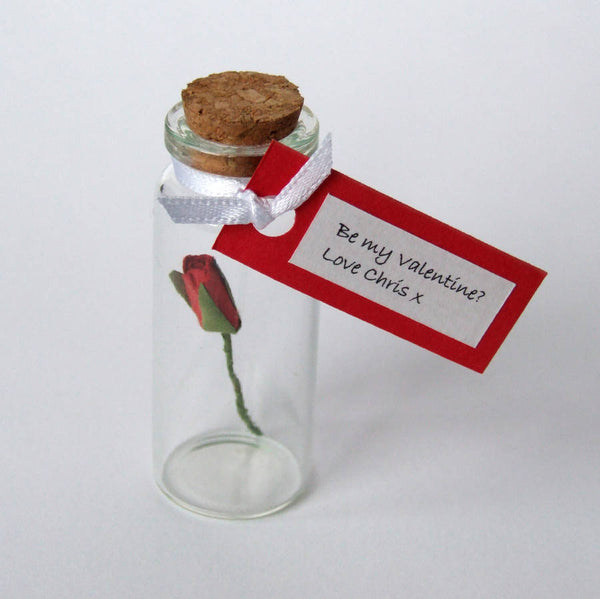 Tiny Single Rosebud In A Bottle With Personalised Message