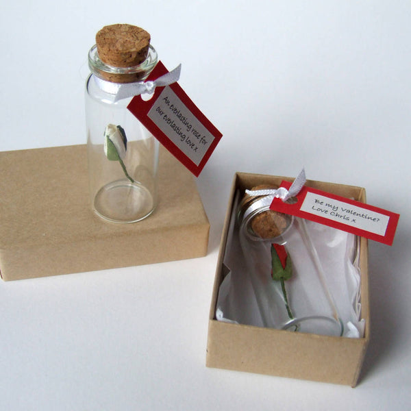 Tiny Single Rosebud In A Bottle With Personalised Message