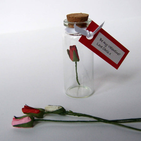 Tiny Single Rosebud In A Bottle With Personalised Message