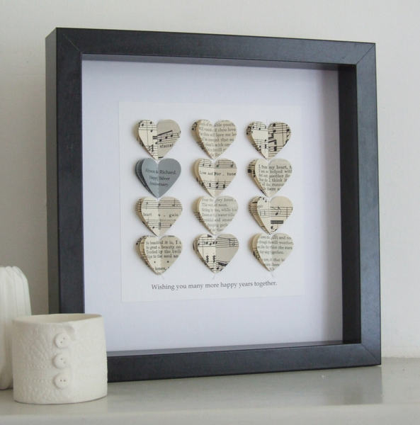 Silver Wedding Anniversary Gift - Personalised Silver Heart Framed Picture - Made In Words