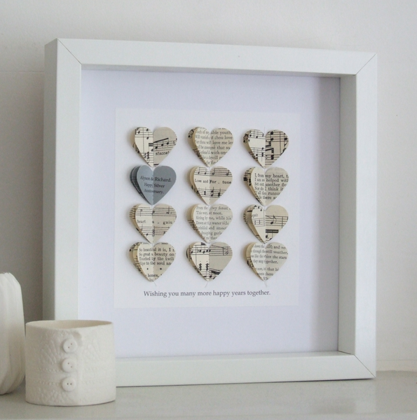 Silver Wedding Anniversary Gift - Personalised Silver Heart Framed Picture - Made In Words