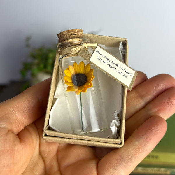 Tiny Sunflower In A Bottle With Personalised Message