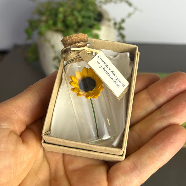 Tiny Sunflower In A Bottle With Personalised Message