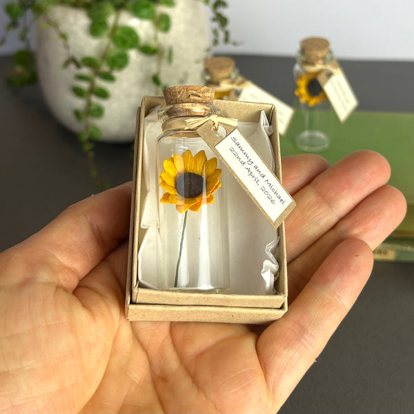 Tiny Sunflower In A Bottle With Personalised Message
