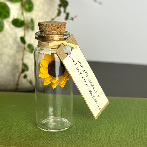 Tiny Sunflower In A Bottle With Personalised Message