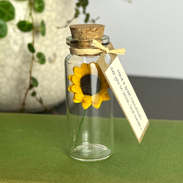Tiny Sunflower In A Bottle With Personalised Message