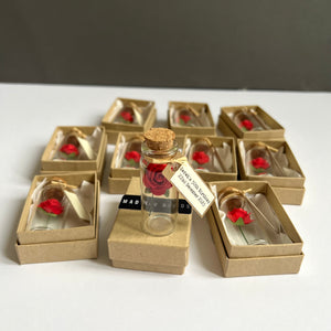 Ten Personalised Handmade Miniature Red Rose In A Bottle Wedding Or Party Favors