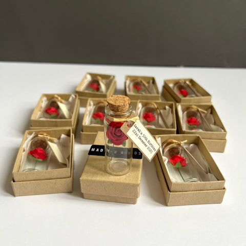 Ten Personalised Handmade Miniature Red Rose In A Bottle Wedding Or Party Favors