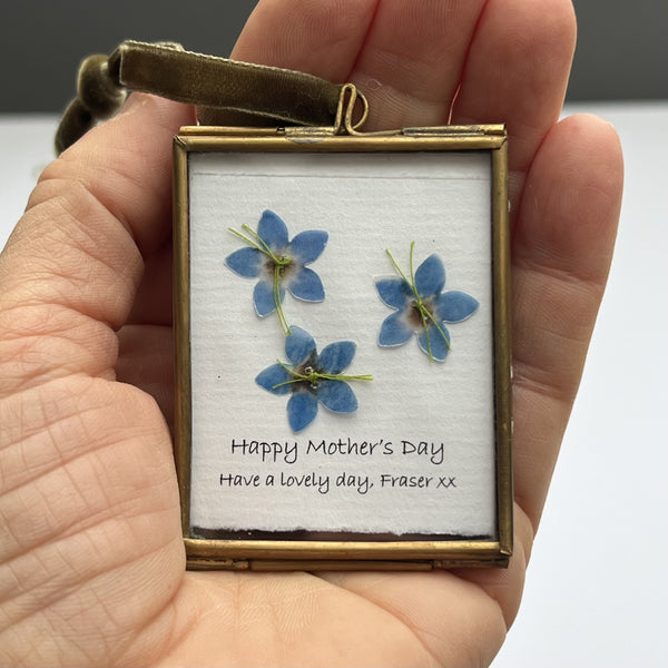 Personalised forget-me-not framed artwork with stitched flowers and front message