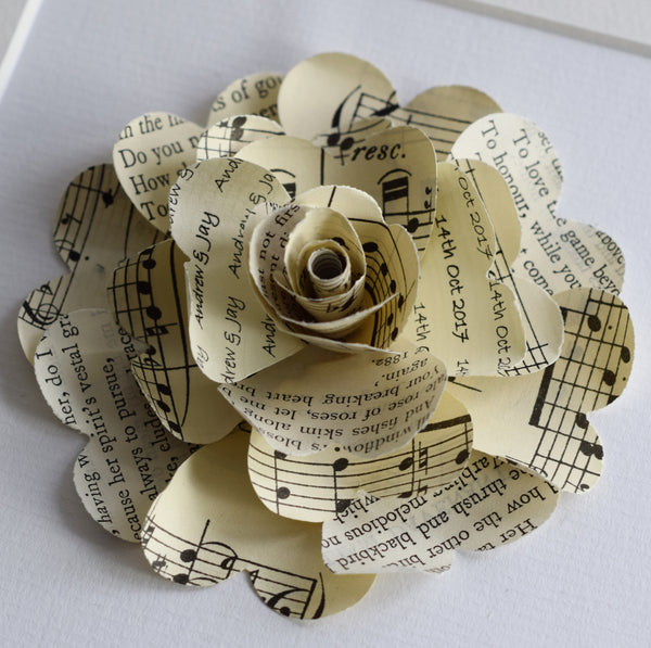 Paper Wedding Anniversary Gift - Poetry And Music Personalised Framed Paper Rose - Made In Words