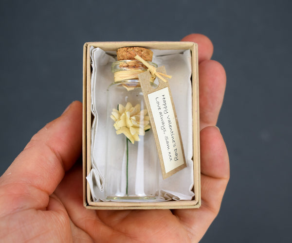 Tiny Personalised Chrysanthemum Flower In A Bottle