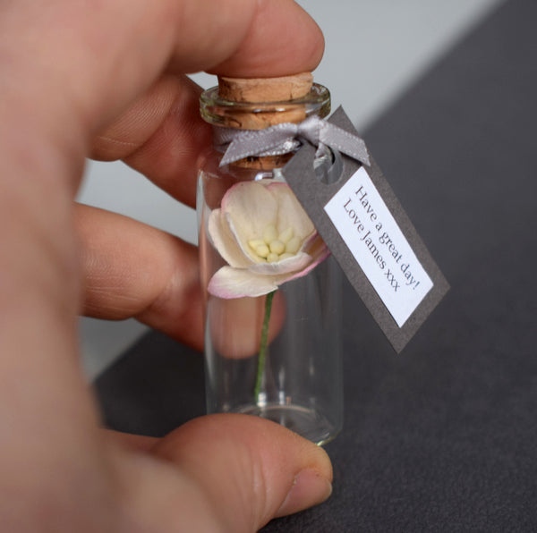 Paper Wedding Anniversary Gift - Personalised Tiny Bottle of Blossom - Made In Words