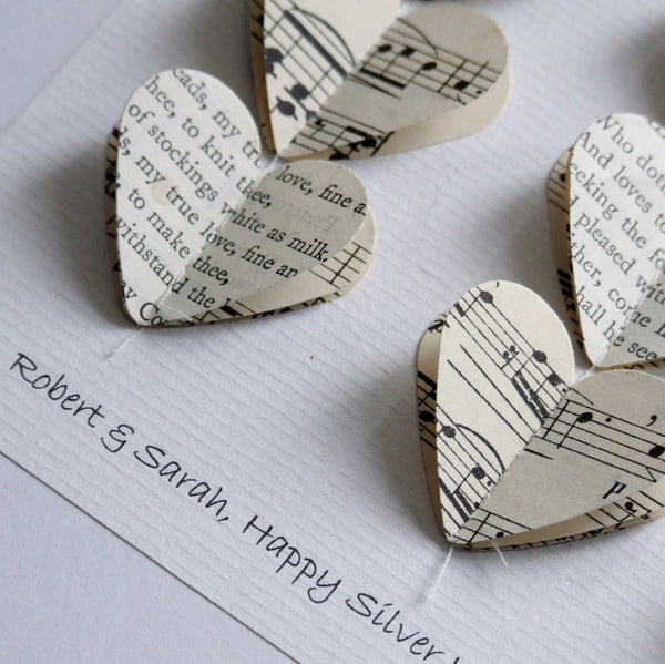 Paper Wedding Anniversary Gift - Personalised Poetry And Music Framed Hearts Picture - Made In Words