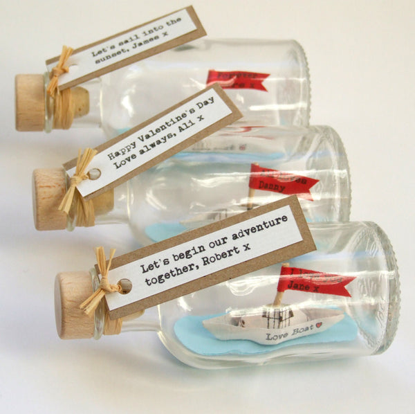 Paper Wedding Anniversary Gift - Personalised Paper Love Boat In A Bottle - Made In Words