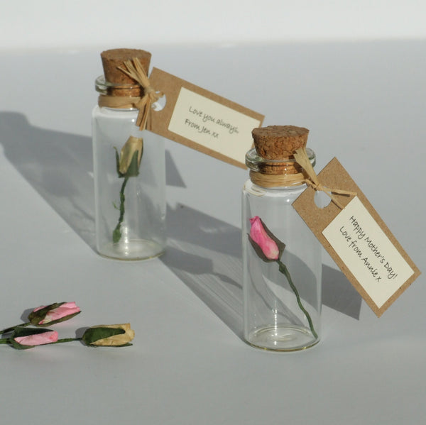 Valentine's Day Gift - Tiny Personalised Paper Rosebud In A Bottle - Made In Words