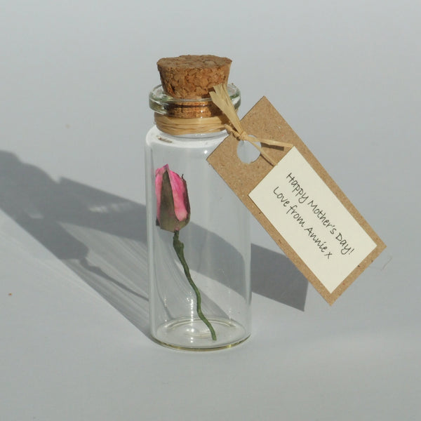 Valentine's Day Gift - Tiny Personalised Paper Rosebud In A Bottle - Made In Words