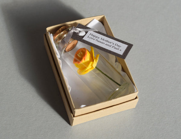 Personalised Mother's Day Gift - Personalised Tiny Paper Daffodil In A Bottle - Made In Words