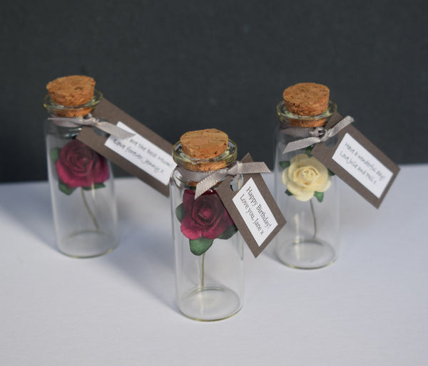 Personalised Mother's Day Gift - Miniature Personalised Paper Tea Rose In A Bottle - Made In Words