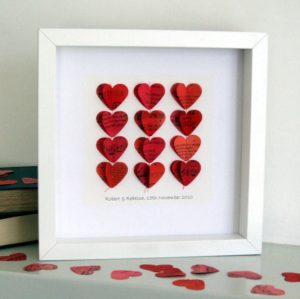 Paper Wedding Anniversary Gift - Red Paper Heart Strings Framed Picture - Made In Words