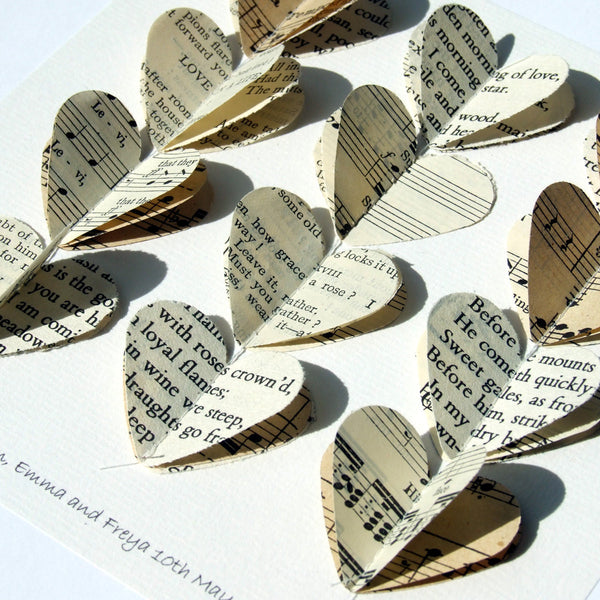 Paper Wedding Anniversary Gift - Personalised Poetry And Music Framed Hearts Picture - Made In Words
