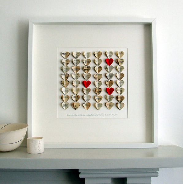 Paper Wedding Anniversary Gift - Love Heart Personalised Large Framed Picture - Made In Words
