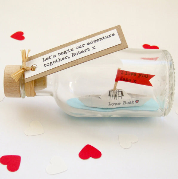 Paper Wedding Anniversary Gift - Personalised Paper Love Boat In A Bottle - Made In Words